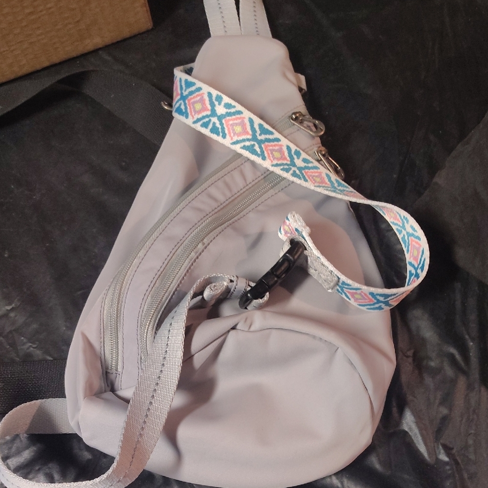 Sac Gray Sling Bag with Patterned Strap